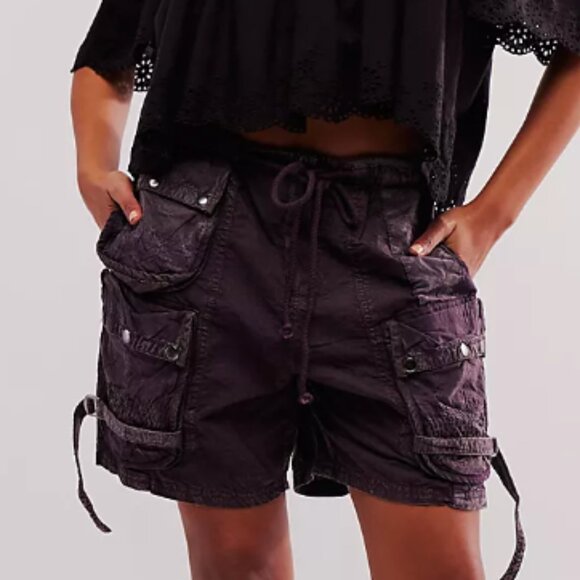 Free People Moon Bay Parachute Shorts in Mineral Black Size Small